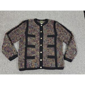 South Wool Sweater Womens Medium Black Wool Cardigan Hand Knit Cardigan